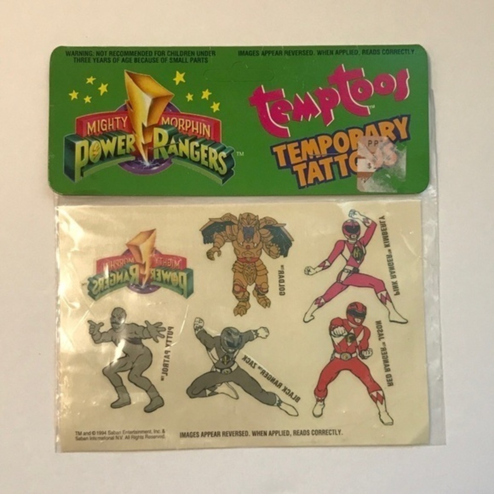 Vtg NWT Mighty Morphin Power Rangers Temporary Tattoos Temptoos 1994 Saban‎ Ent.